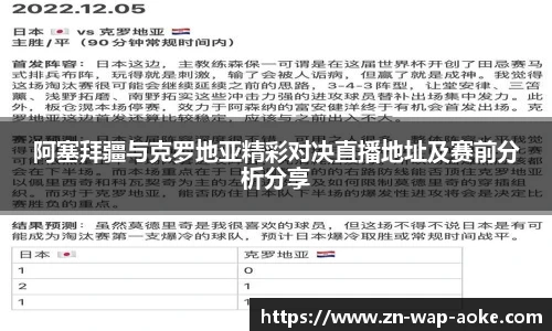 阿塞拜疆与克罗地亚精彩对决直播地址及赛前分析分享